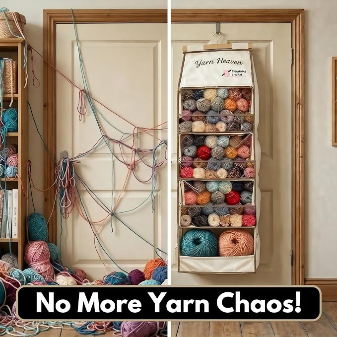 Everything Crochet Yarn Heaven Storage Organizer – Over The Door & Closet Hanging Yarn Bag for Crochet & Knitting, Skein Holder Holds 200+ Skeins with Clear Pockets for Yarn Stash, Hooks & Needles - Image 6