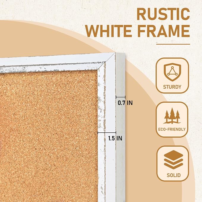 DOLLAR BOSS White Cork Board, 30" X 20" Rustic Framed Bulletin Board | Decorative Pin Board, Wall Hanging, For Office & Home Decor Memo Display, With Pins - Image 4