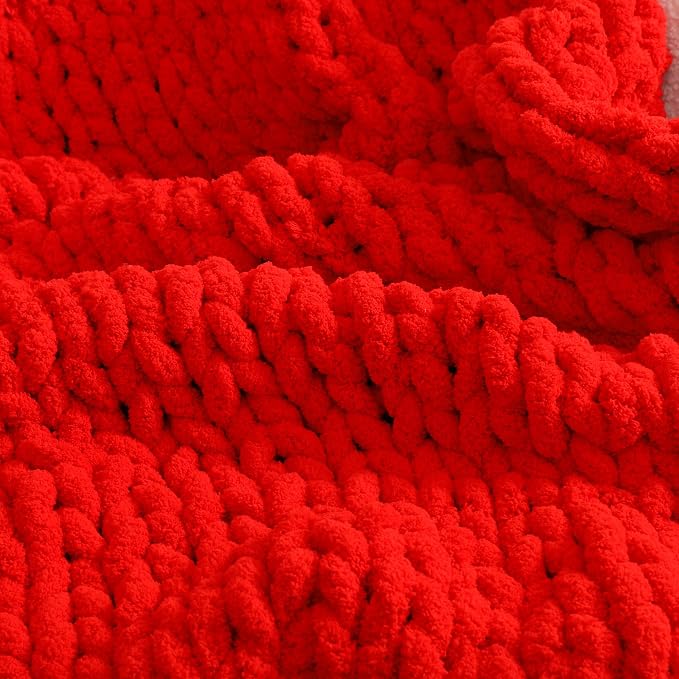 Chunky Chenille Yarn for Hand Knitting 8 Jumbo Pack Chunky Yarn for Hand Soft Blanket Knitting, Bulky Thick Fluffy Yarn for Crocheting (Red) - Image 3