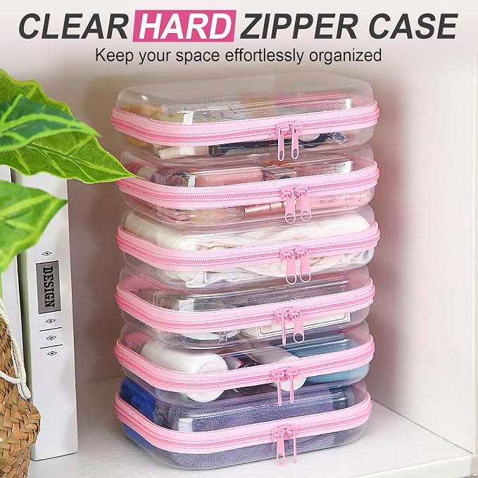 Sanwuta 6 Clear Hard Zipper Case,Pink,7.87 X 5.9 X 2 Inch | Pencil Case Pouches ,Makeup Bag,Plastic Toiletry Diaper Bag ,Travel Toy Storage,Waterproof Organizer Bins - Image 5