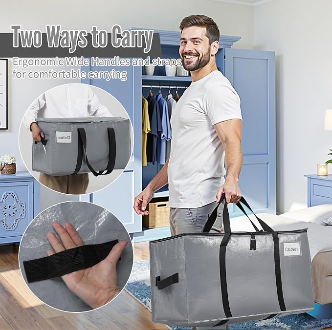 BAGAIL Heavy Duty Moving Bags with Strong Handle, Extra Large Moving Boxes, Storage Tote for Clothes, College Moving Supplies(Grey, 8 Pack) - Image 6