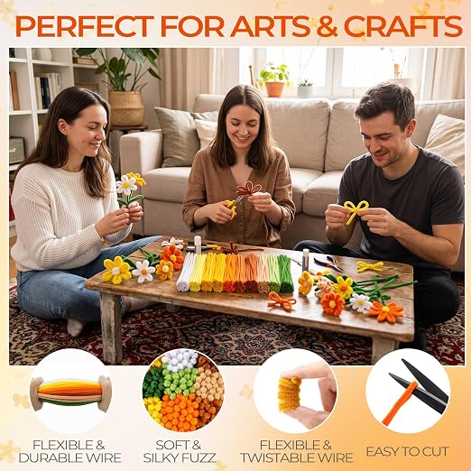 Libima 3800 Pcs Pipe Cleaners Bulk 10 Colors 12" Fall Pipe Cleaners Craft Set Chenille Stems Flower Kit 6mm Colorful Thanksgiving Day Autumn Gift Fuzzy Sticks Party Supply for DIY Art (Natural) - Image 5