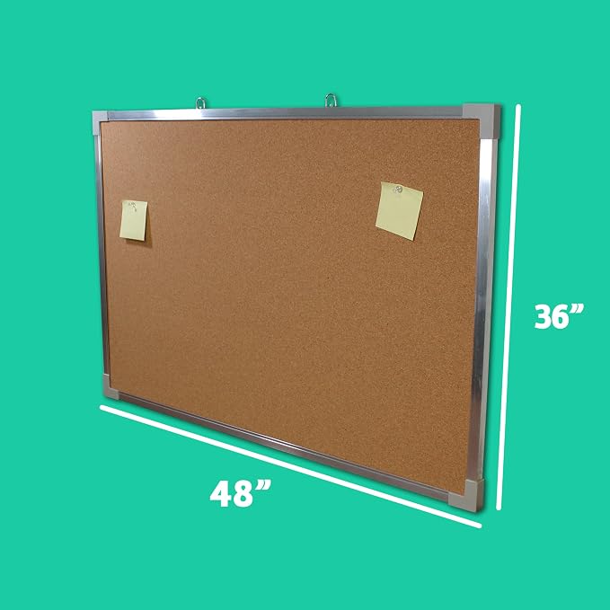 Flipside Products 36" x 48" (3' x 4') Large Cork Bulletin Board, Silver Aluminum Framed, Message and Vision Board, Memo Pin, Hanging Wall Mounted - Image 3