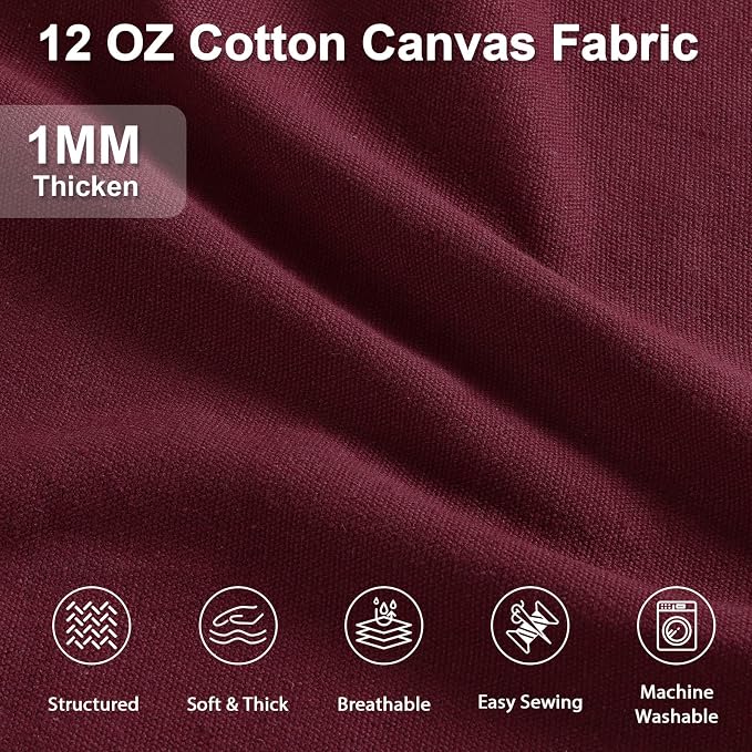 12oz Heavy Duty Canvas Fabric, 59" W Natural Cotton Duck Cloth 1 Yard | by The Yard, Durable, Thick & Heavy Sewing Material, for Arts & Crafts, Bags, Covers, Painting, Home Decor, Wine Red - Image 2