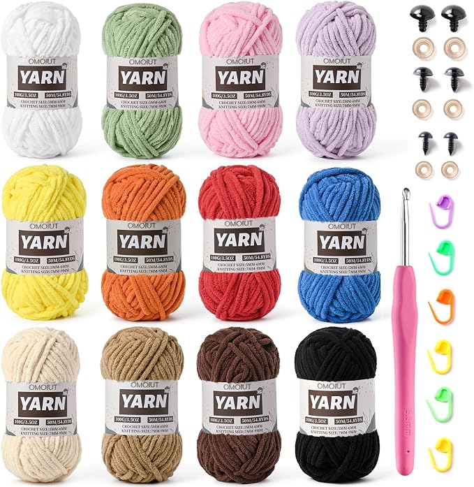 12 Pack Bulky Velvet Chenille Yarn, Baby Yarn for Crocheting Soft Blanket, 1200g(656yd) Chunky Crochet Yarn, Thick Multicolor Yarn for Crocheting Amigurumi, Crafts, Home Decor A by Unknown