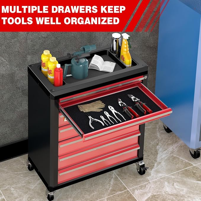 7-Drawer Rolling Tool Chest with Wheels&Lock,Special Link Buckle | 360° Swivel Casters, Locking System, Waterproof Top, Anti-scratch Drawer Liner,Connecting Rods for Vertical Stacking - Image 4