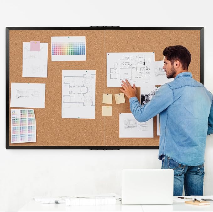 Extra Large Cork Bulletin Board 72" X 48", Foldable Notice Pin Board for Wall, Black Wood Framed 6'x4' Corkboard, Wall Mounted Noticeboard with 32 Push Pins for School, Home & Office - Image 2