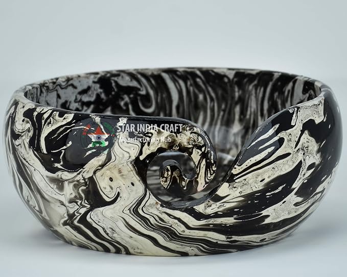 SIC Wooden Yarn Bowl for Knitting and Crochet, Black White Rosewood, 7x3 | Hand-turned rosewood; smooth no-snag yarn slot; stable weighted base by STARINDIACRAFT
