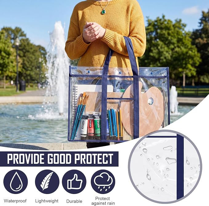 Windyun 2 Pack Large Poster Storage Bag 20" x 26" Bulletin Board Holder Art Portfolio Case PVC Art Portfolio Container Storage Box with Pocket for Classroom Teacher Organization(Blue) - Image 6