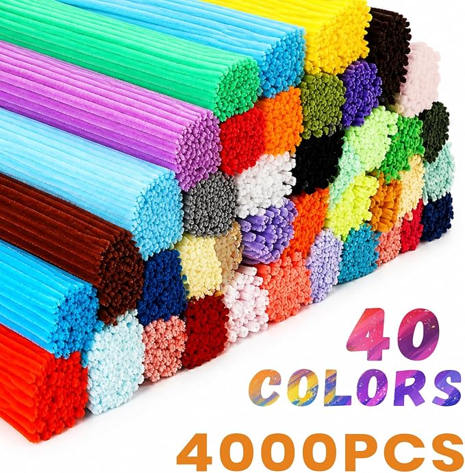 HRHIZA 4000 PCS 40 Colors Pipe Cleaners | Pipe Cleaners Bulk for Crafts, Multi-Color Chenille Stems for Projects Creative DIY Room Decor(12inch*6mm) - Image 3