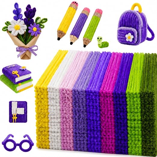 Libima 3800 Pcs Pipe Cleaners Bulk 10 Colors Chenille Stems Craft Supplies 12" Long Fuzzy Sticks 6 mm Teacher Welcome Back Gifts DIY Flower Kits for Art Bouquet Creative Activity Decor (Purple) by Libima