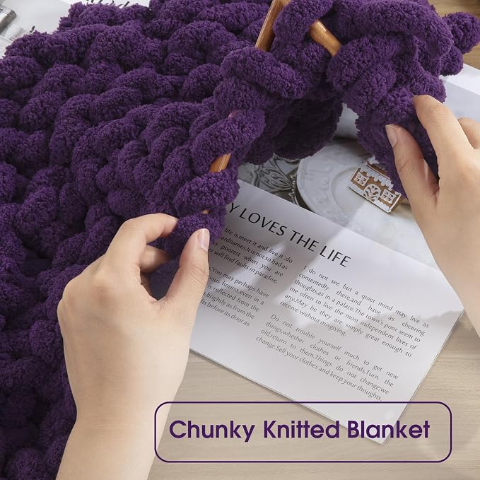 Hombys Dark Purple Chunky Chenille Yarn for Crocheting & Knitting, Super Bulky Yarn for Blankets, Soft Plush, 2 Jumbo Packs (27 yds, 8 oz Each) - Image 5