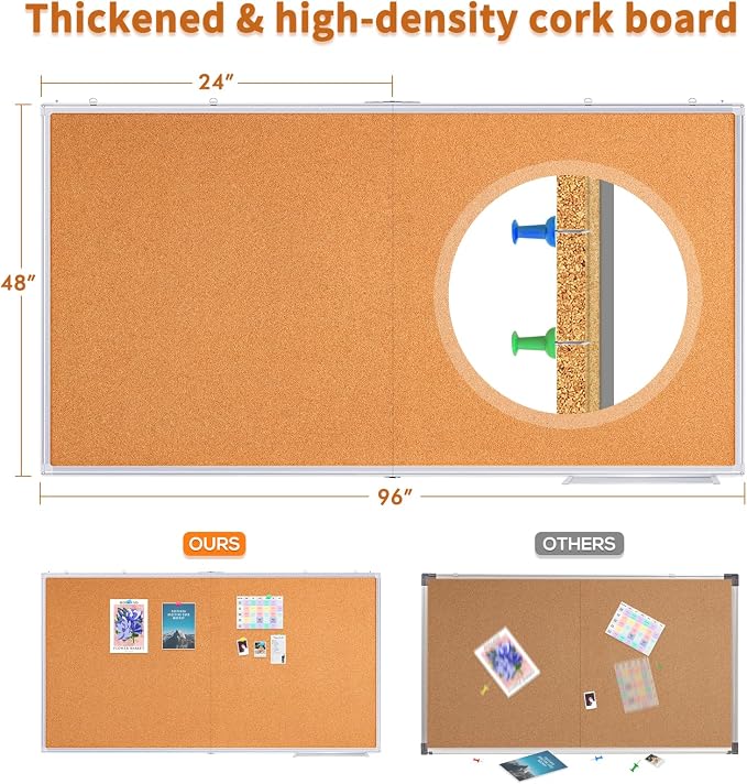 Maxtek Cork Board 96 x 48 in, Large Bulletin Board for Wall Aluminum Framed | 8'X 4' Corkboard Foldable Wall Mount Design, Pin Memo Notice Board for Office, Home, School, and Wall Display, Silver - Image 2