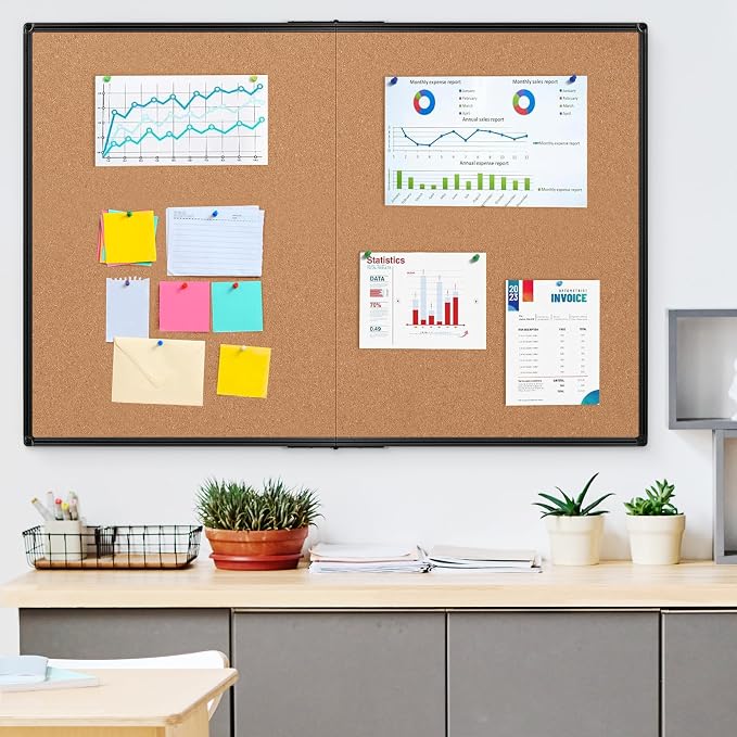 Extra Large Cork Bulletin Board 60" X 48", Foldable Notice Pin Board for Wall, Black Aluminum Framed 5'x4' Corkboard, Wall Mounted Noticeboard with 36 Push Pins for School, Home & Office - Image 8