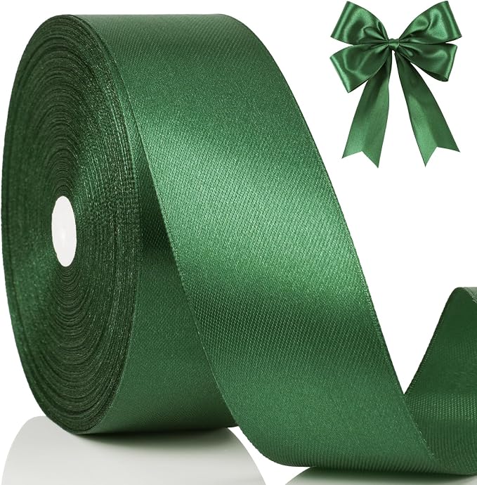 100 Yards Ribbon,1-1/2 Inch Dark Green Satin Ribbon | Single Face Satin Ribbons,Perfect for Gift Wrapping,Wedding Decoration,Handmade Bows and More by NESCCI