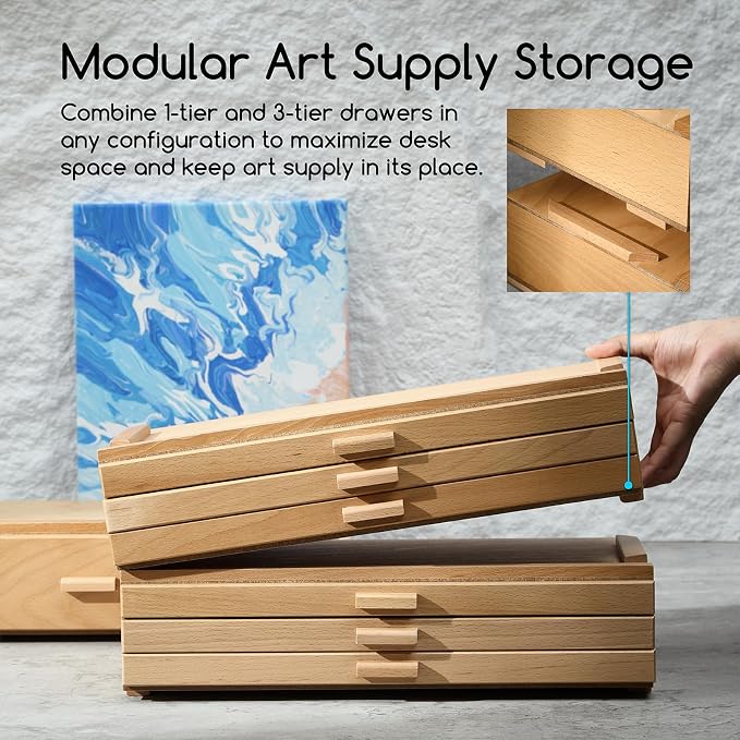 MEEDEN Artist Storage Supply Box: 3-Tier Solid Beech Wood for Artist Supplies with Removable Dividers - Tool Storage Organizer Case for Brushes, Pastels, Pencils, Erasers - Image 5