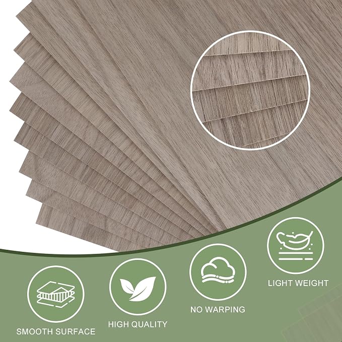 8 Pack Walnut Plywood Sheets 12x12x1/8 Inch,3mm Plywood for Laser Cutting & Engraving,Unfinished Wood for Crafts,Wood Burning,Architectural Models - Image 3