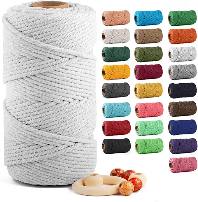 ZUEXT Macrame Cord, White, 5mm x 109yds Cotton String Macrame Yarn | 100% Natural Handmade, 4 Strands Twisted Cotton Rope, For Wall Hanging Plant Hangers Gift Wrapping Tapestry DIY Crafts, 100m by ZUEXT
