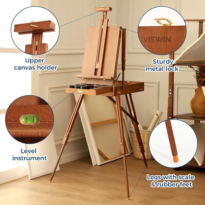 VISWIN French Easel for Painting with Palette, Shoulder Strap & Storage, Adjustable Beech Wood Travel Art Easel Stand, Portable Sketchebox Plein-Air Easel for Adults, Artists, Table Top & Floor Use - Image 5