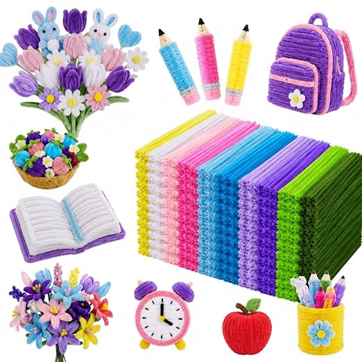 Libima 3800 Pcs Pipe Cleaners Bulk 10 Colors Chenille Stems Craft Supplies 12" Long Fuzzy Sticks 6 mm Teacher Welcome Back Gifts DIY Flower Kits for Art Bouquet Creative Activity Decor (Bright) by Libima