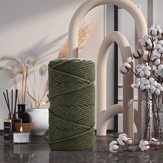 ZUEXT Macrame Cord, Army Green, 5mm x 109yds Cotton String Macrame Yarn | 100% Natural Handmade, 4 Strands Twisted Cotton Rope, For Wall Hanging Plant Hangers Gift Wrapping Tapestry DIY Crafts, 100m - Image 7