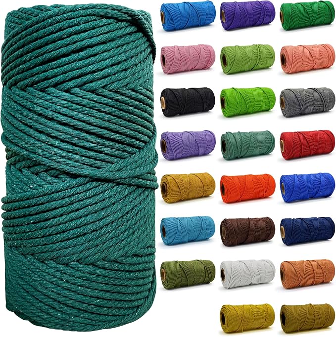 Macrame Cord - Natural Unbleached Macrame Rope - 4 Strand Twisted Cotton Rope for Wall Hanging, DIY Craft Making，Plant Hangers，Knotting Decorative Projects (4mm x 220Yards, Dark Green) by FocusoncottonHdviai