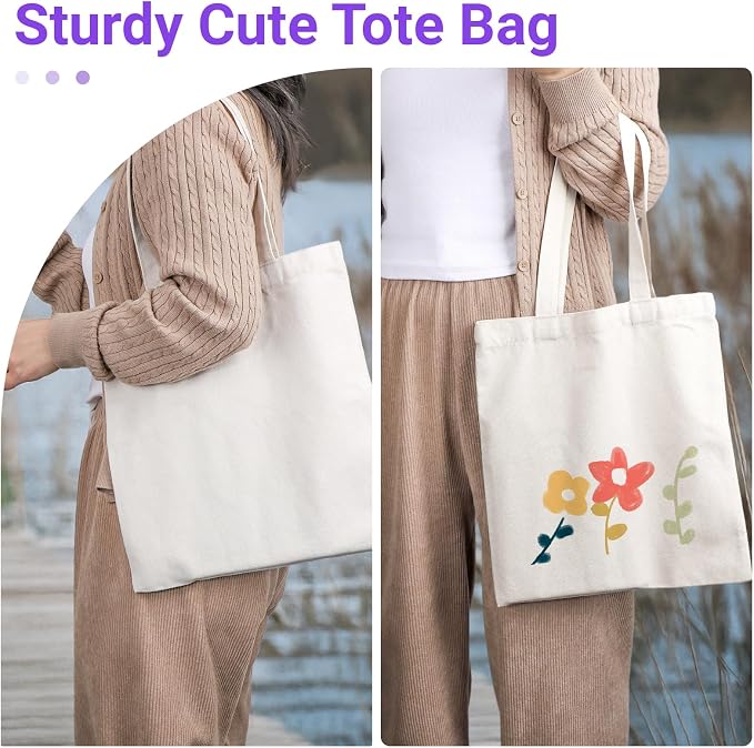 Segarty Small Blank Tote Bags, 12 Pack 11.8x13.78 Canvas Tote Bag for Women, Reusable Plaid Tote Bag Bulk with Natural Cotton for DIY, Birthday Parties, Bridal Gifts, Goodie, Christmas Celebrations - Image 4