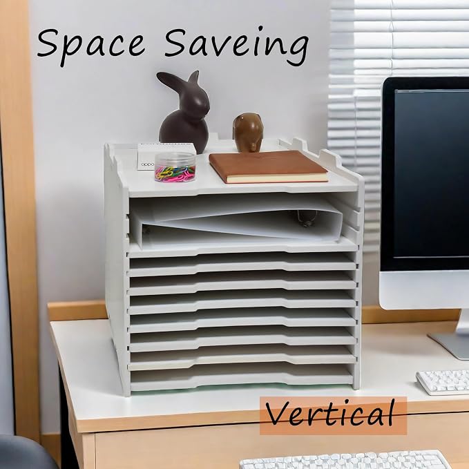 YFS 6 Tier-Desk File Organizer, Stackable Paper Tray, Printer paper Storage for Office, Sorter Organizer for Letter/A3 Office File Folder Holder -White (Horizontal-6tray(with 5 Adjustable Shelves)) - Image 7