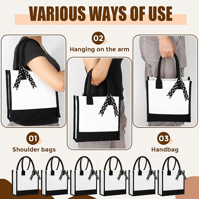 Sunnymove 12 Pcs Small Canvas Tote Gift Bags Bulk for Women Size 10 x 10 x 4 Inch Sublimation Personalized Blank Shopping Tote with Handle for Wedding Bridesmaid Birthday Party - Image 3