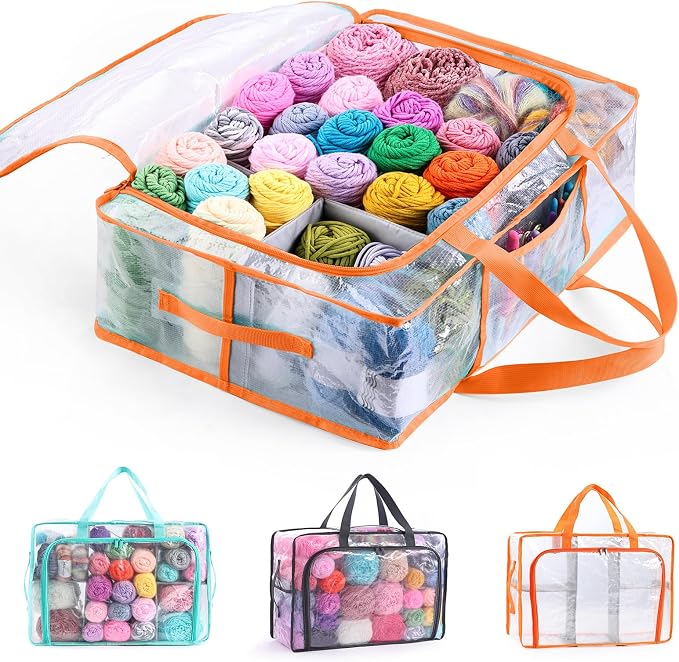 MYBAGZING Clear Yarn Storage Bags, 21" Large Flat Under Bed Yarn Organizer with Zipper & Handles, Stackable Knitting and Crochet Storage for Closet Shelves, Craft Room, Yarn Skeins, Hooks & Needles by MYBAGZING