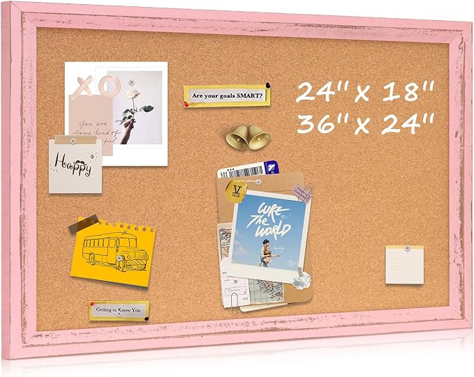 Cork Board Bulletin Board, 36"x24" Corkboard for Wall | Pink Wooden Frame, Decorative Pin Board, Message Board, Notice Board, Vision Board for Home, Office, Kitchen by QUEENLINK