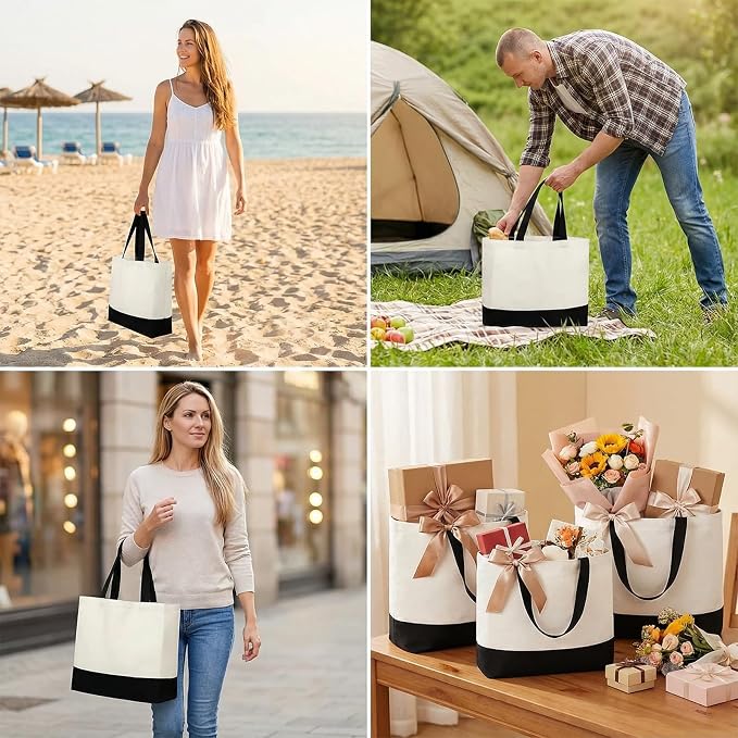 6/12/24/48 Pack Large Canvas Tote Bags Bulk with Handles 18.5 x 15 Inch-Blank Reusable DIY Birthday Party Gift for Women Men - Image 6