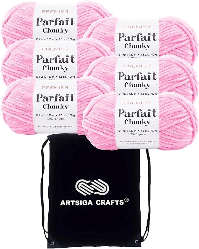 Premier Yarns Parfait Chunky Bubblegum 1150-8 | 6 Skeins, Same Dye Lot, Project Bag, #6 Super-Bulky, 100% Polyester, Ideal for Crochet or Knitting Baby Blankets, Scarves by Premier