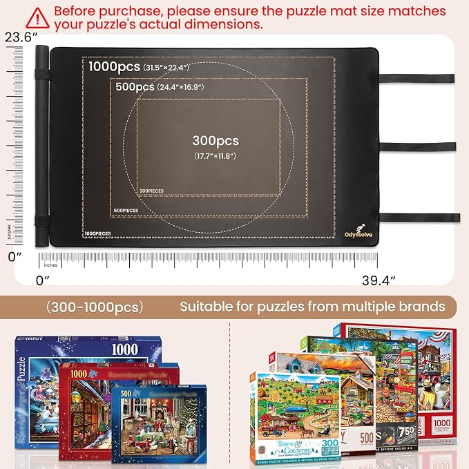 Puzzle Roll Up Mat, All-in-One Jigsaw Puzzle Mat with 6 Sorting Trays – 39.4” x 23.6” Non-Slip Rubber Back & Smooth Surface, Portable Puzzle Mat for 1000 Pieces, Puzzle Accessories Gift for Adults - Image 3