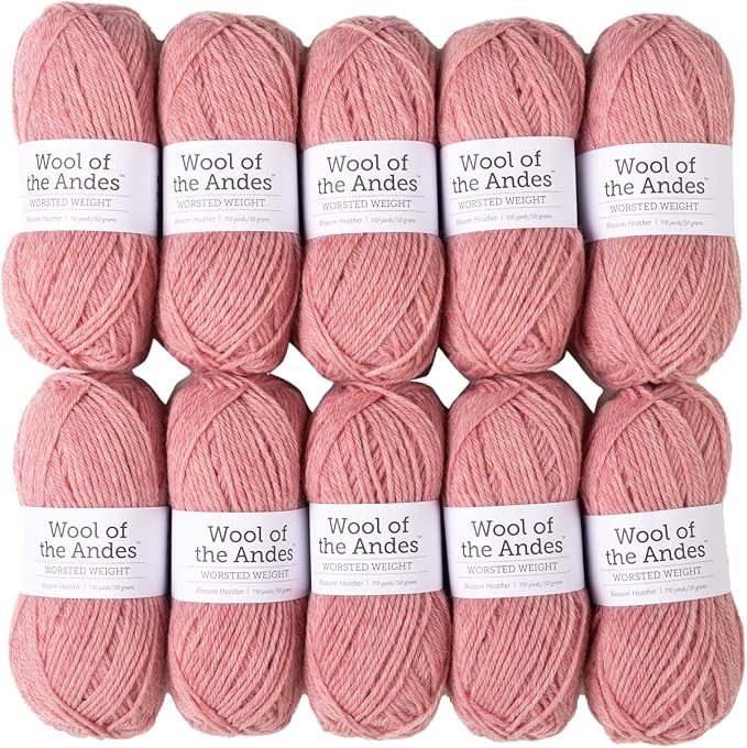 Knit Picks Wool of the Andes Pink 100% Wool Yarn Pack for Knitting | 10 skeins (500g total) of soft worsted weight crocheting yarn in Blossom Heather color, good for felting. by KnitPicks
