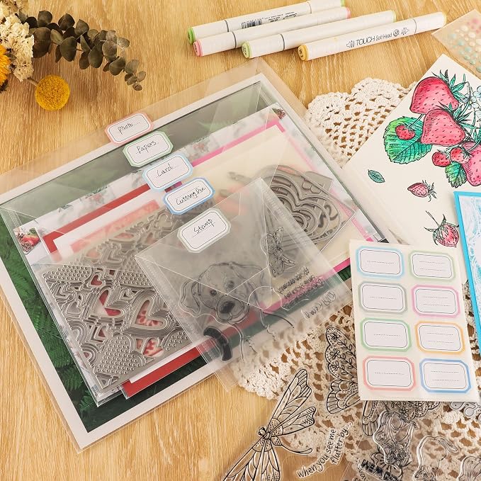 Briartw 100 Pack 4.75x4.75" Square Storage Bag,Resealable Plastic Envelopes Pockets for Cutting Dies Stencil Crafts Organizer Holder,Clear Storage Envelopes for Clear Stamp,Die Cuts,Scrapbook Paper - Image 8