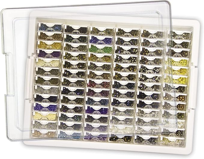 Elizabeth Ward Bead Storage Solutions Plastic Storage Tray and Bead Organizer with 78 Containers of Various Sizes, Tray, and Lid for Beads, Clear | Bead Organizing Bin with Tray, Lid and 78 Variable Sized Containers - Image 7