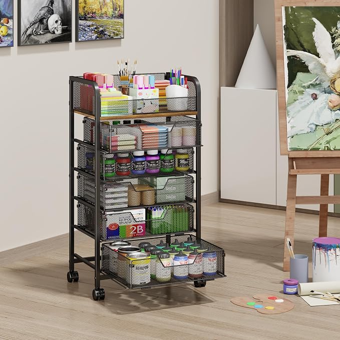 Yociyoga 6-Tier Craft Cart with Wheels-Rolling Storage Cart with Drawers,Rolling Utility Cart with DIY Divider,Art Supply Organizer Cart,Rolling Cart with Drawers,Craft Organizers and Storage,Black - Image 6