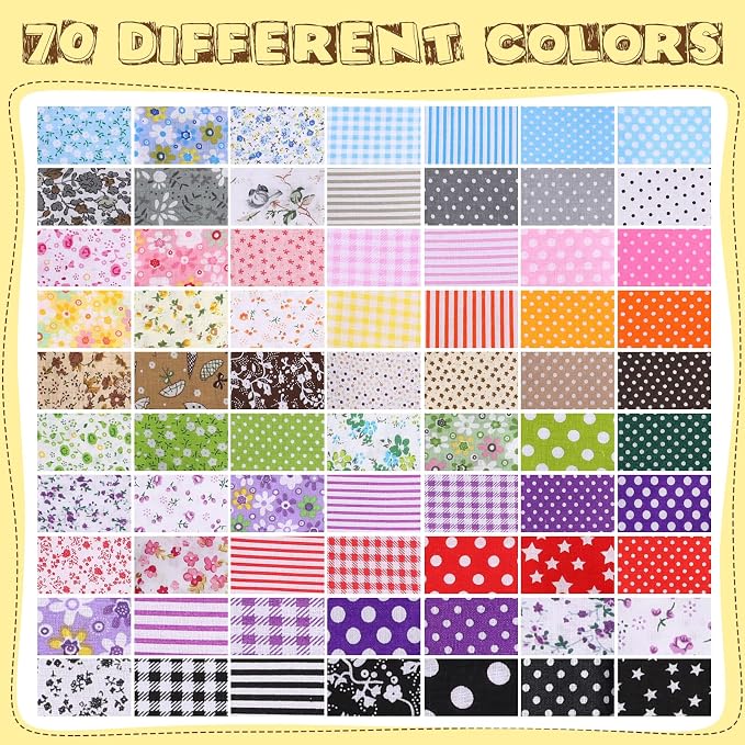Macarrie 70 Pcs Cotton Fat Quarters Quilting 20 x 20 Inch Fabric Bundles Floral Printed Cloth Sewing Supplies Multicolor Fabric Squares for DIY Quilting Patchwork Scrapbooking Craft - Image 5