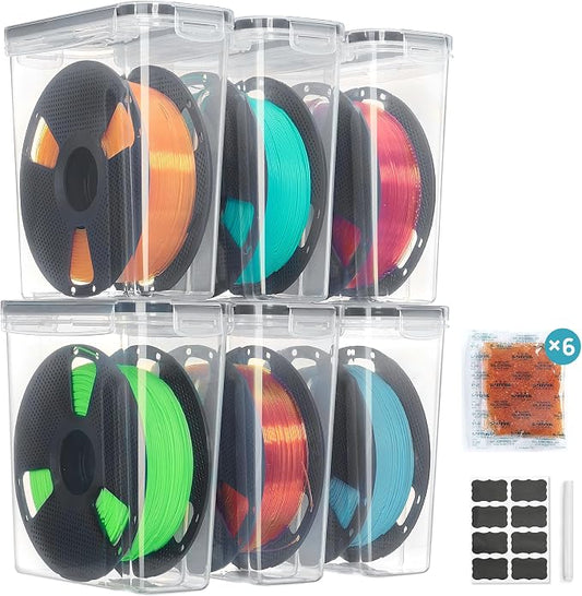 Vtopmart Filament Storage Box, 6 Pack, Clear, for 1KG Spools | Desiccant, Labels & Marker, Waterproof, 1KG Spools, Dust-Proof & Stackable, PLA/ABS/PETG/TPU/Nylon by Vtopmart