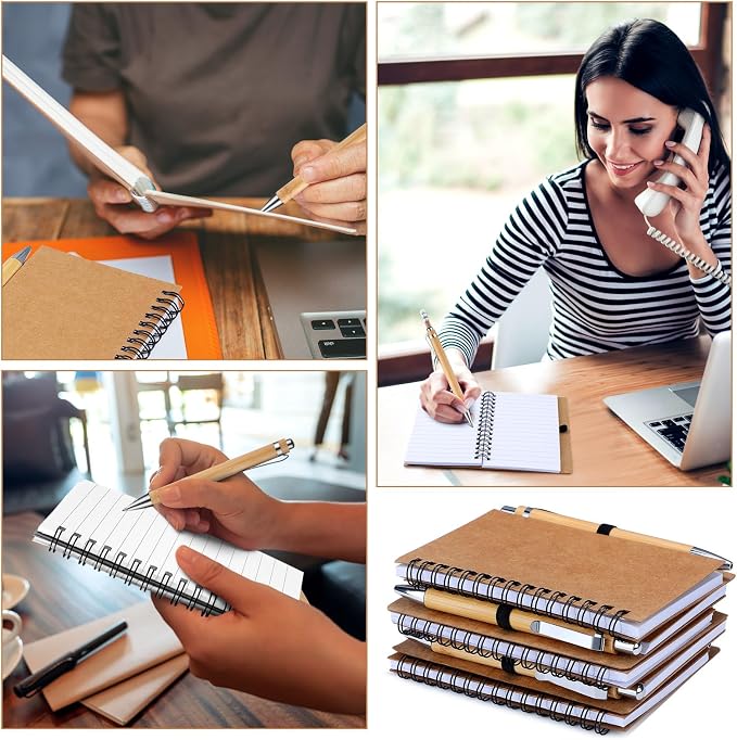 Engrowtic 20 Set Bulk Notebooks with Pens Appreciation Gifts, Spiral Kraft Pocket Notebooks Lined Journal with Bamboo Pens Personalized Gifts for Employee Teachers Father's Day Back to School Favors - Image 6
