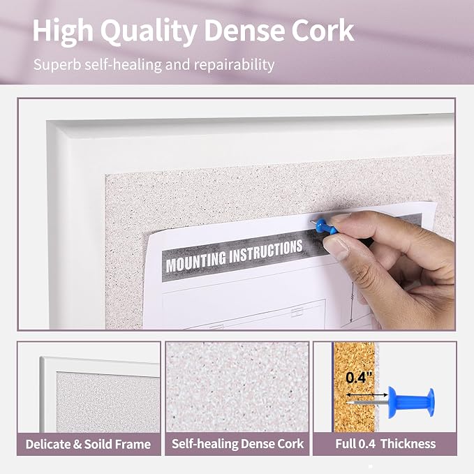ORIENTOOLS 30x40 White Cork Board, Wooden Frame, Hanging Pin for Office | 30x40 inch white cork board, wooden frame, cork surface resists pinholes, easy wall hanging, office school home - Image 3
