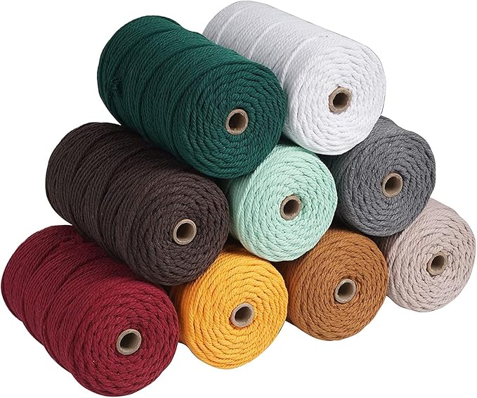 NOANTA Khaki Macrame Cord 4mm x 109yards, Colored Macrame Rope, Cotton Cord Macrame Yarn, Colorful Cotton Craft Cord for Wall Hanging, Plant Hangers, Crafts, Knitting