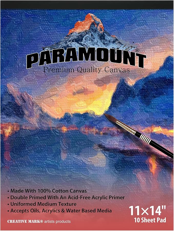 Paramount Universal Primed Premium Cotton Canvas Pads - White - 11"x14" - 6 Pack - 60 Total Sheets - Universal Double Primed Cotton Canvas Pads for Drawing, Painting, Travel, & More by Acurit