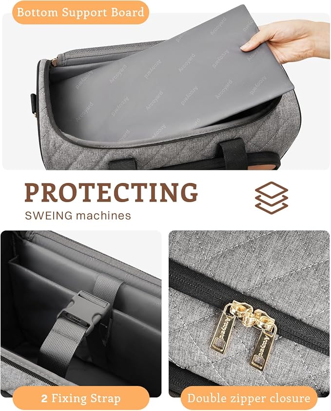 Arcoyard Sewing Machine Carrying Case with Base Plate, Shoulder Strap, Sewing Machine Bag Fits Most Standard Sewing Machines and Storage Sewing Accessories, for Brother, Singer, Black Gray Brown - Image 5