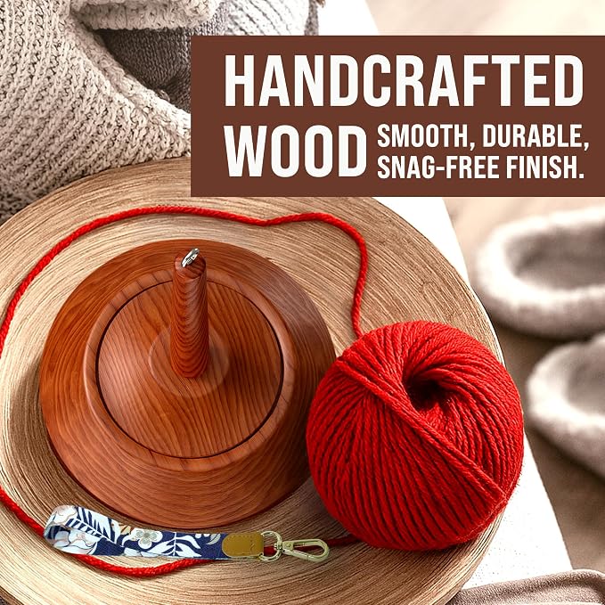 BARVA 2 in 1 Upgraded Table Chunky Yarn Holder 22 Lb & Mini Wristlet Spinner | Bracelet Spindle On the Go for Travel & Car | Wood Crochet Accessories | Compact Fiber Tools | Top Crafts Gifts for Women - Image 6