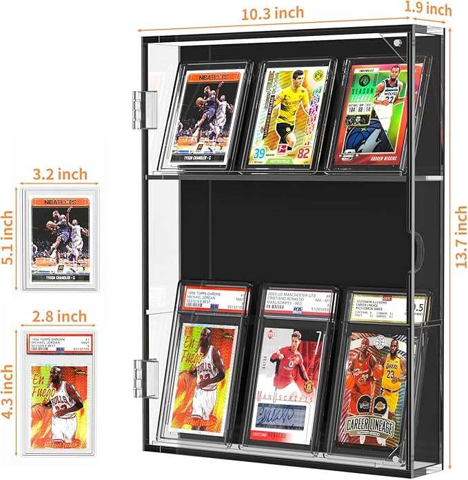 FEMELI Acrylic Baseball Card Display Case,Wall Mount Sports Cards Frame with UV Protection Magnetic Door Clear View,Trading Card Box with Pull Out for Football Basketball