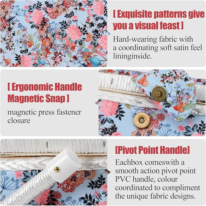 Sewing Basket with Sewing Supplies, Large Sewing Box for Accessories Storage, Blue Pink Flower Pattern - Image 3