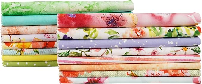 Soimoi 16 Pc Fat Quarter Bundle- Watercolor Floral Print 18"x 22" DIY Patchwork- 100% Cotton Pre-Cut Quilting Fabric Multicolor - Image 2
