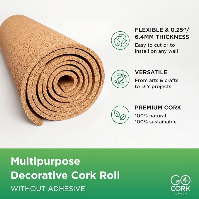 Go4Cork Cork Roll - 48 x 60 x 1/4 inch | Premium Eco Cork | Multipurpose for Crafts & Home, Classroom & Office Organization Decor | Non-Slip & Easy to Use | Heat Insulation & Soundproofing Material - Image 2